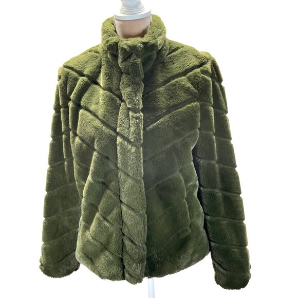 CiSono Faux Fur Olive Green Outerware Collection Size Large Zipper/Snap - Picture 1 of 15